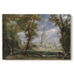 Canvas art print portraying a cathedral rising above landscape with trees, set against a white background