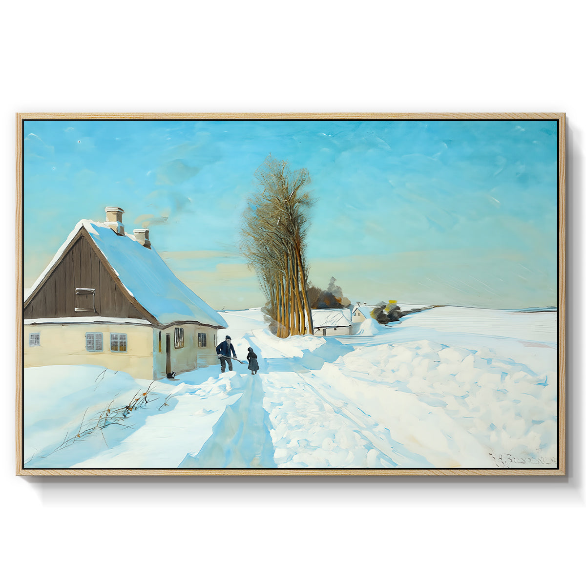 Shoveling Snow on a Beautiful Winter Day, c. 1898 - Floater Framed Canvas Print