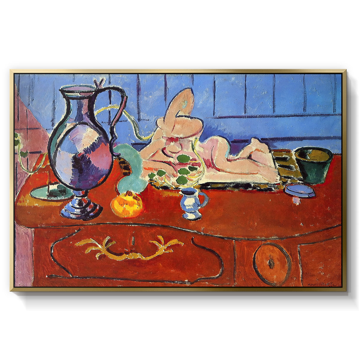 Still Life with a Pewter Jug and Pink Statuette, 1910 - Floater Framed Canvas Print