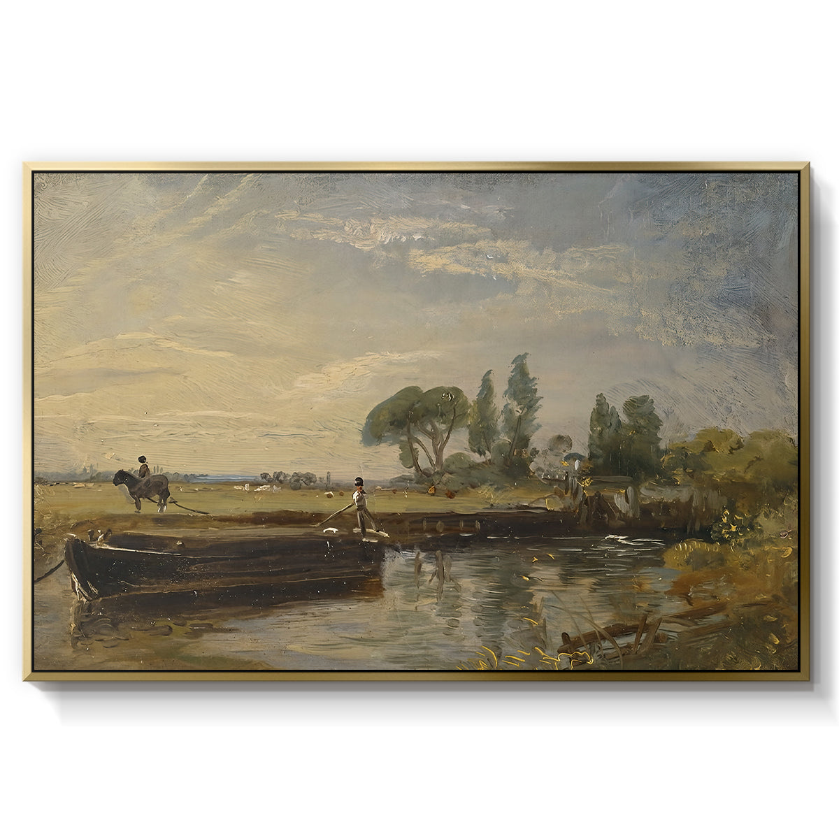 Barge below Flatford Lock, c. 1810 - Floater Framed Canvas Print