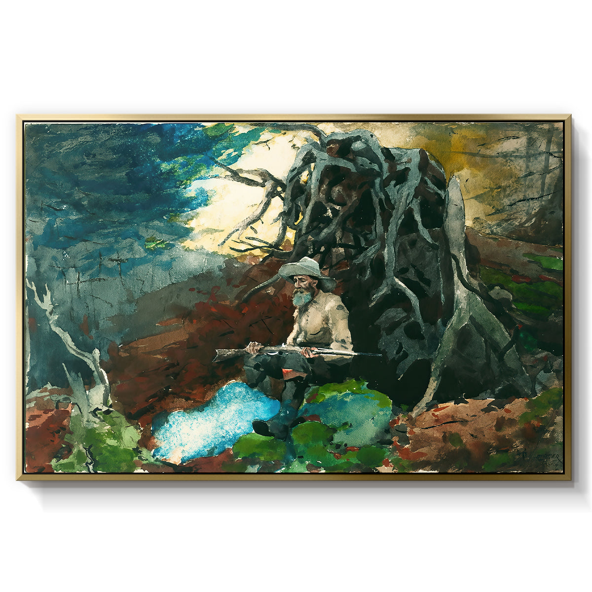 Campfire, Adirondacks, 1892 - Floater Framed Canvas Print