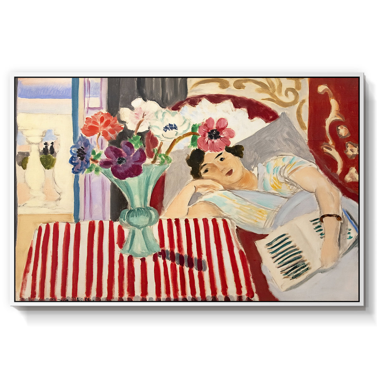 Woman with Anemones (Femme et anémones), c. 1920-1921 - Floater Framed Canvas Print