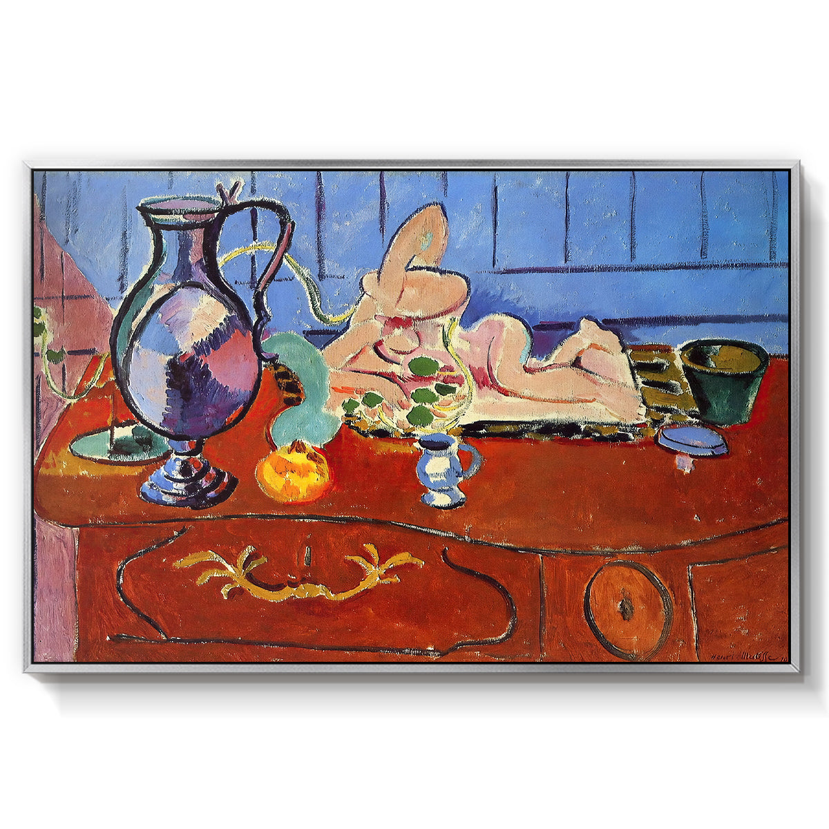 Still Life with a Pewter Jug and Pink Statuette, 1910 - Floater Framed Canvas Print