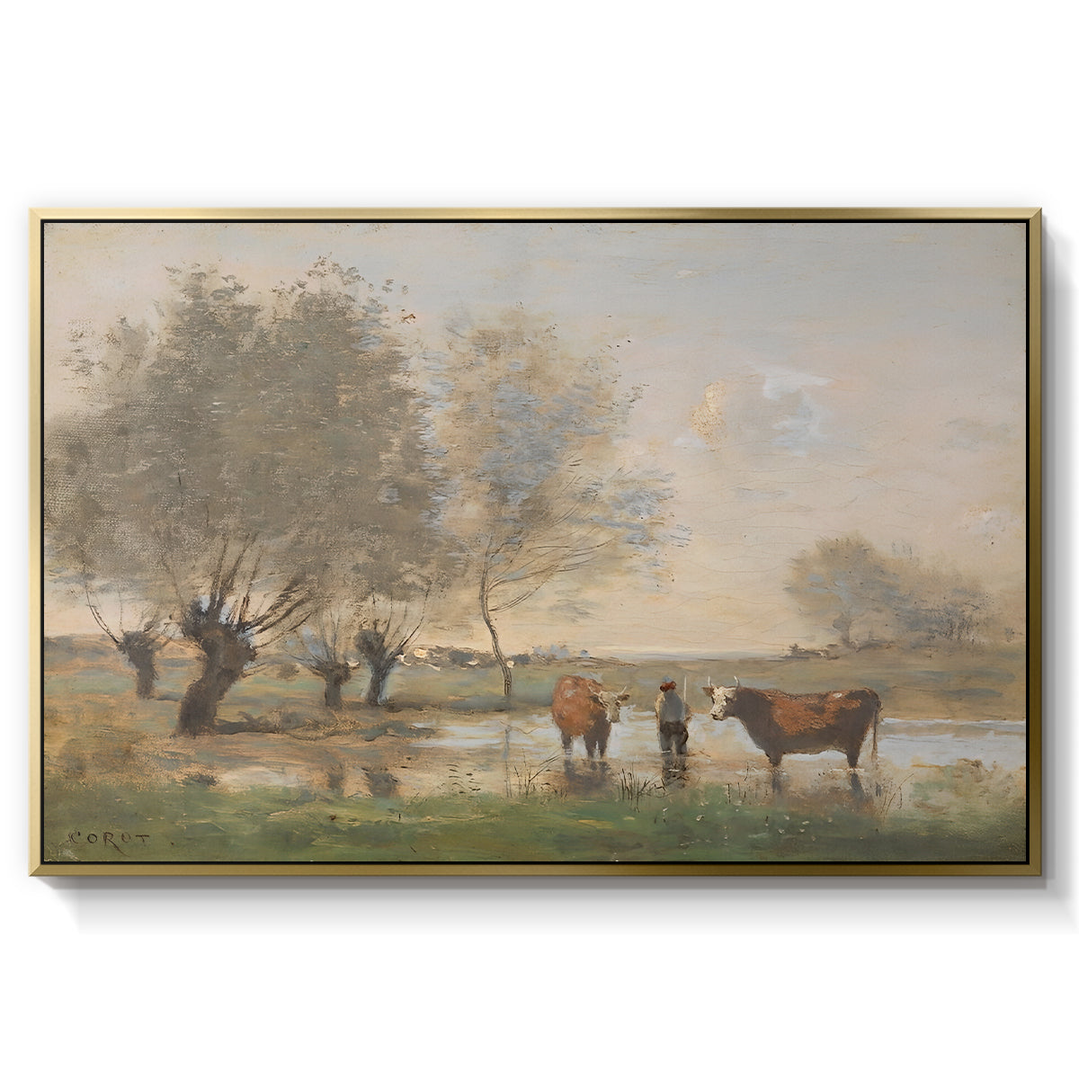Cows in a Marshy Landscape, c. 1873-1874 - Floater Framed Canvas Print