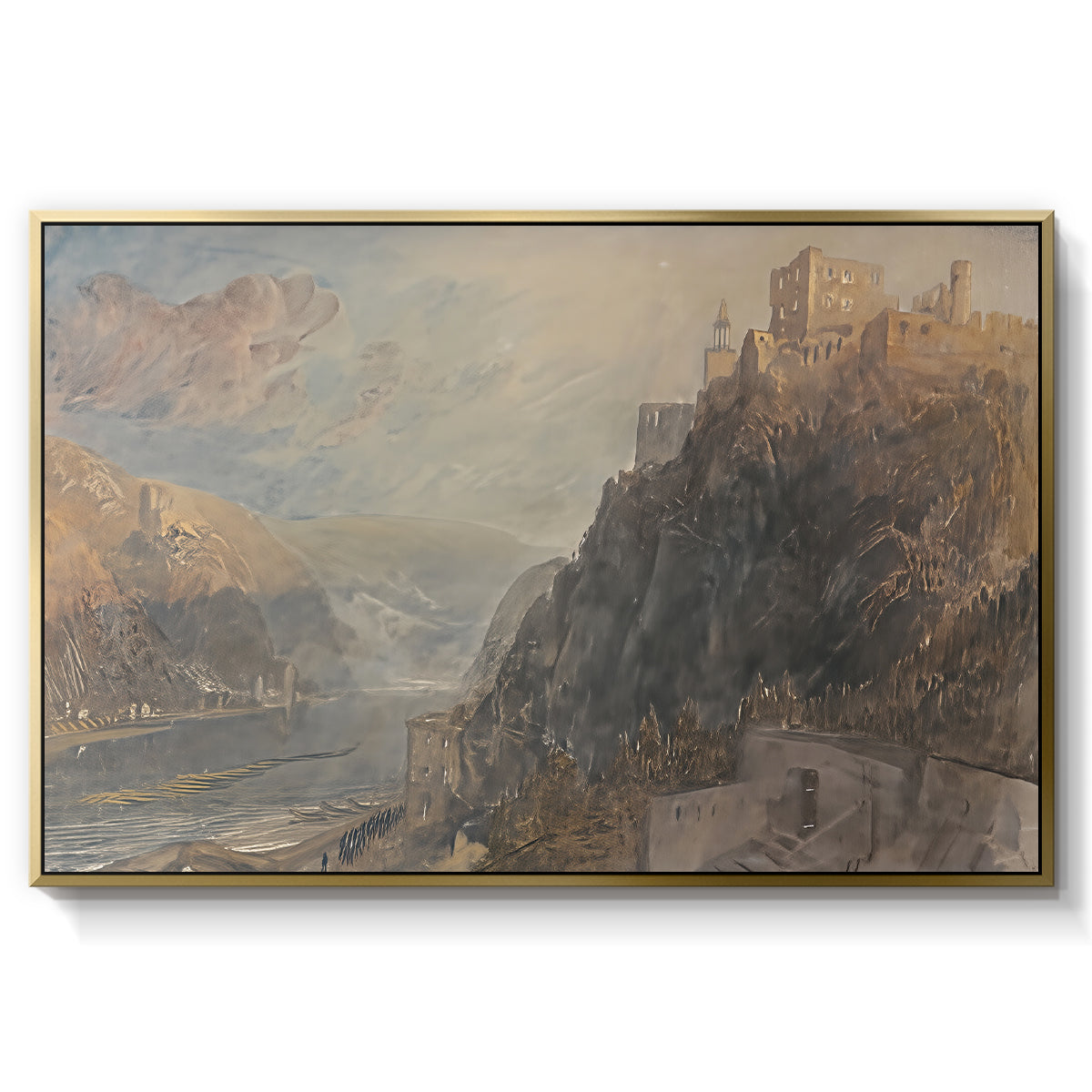 Rheinfels Looking to Katz and Gourhausen, 1817 - Floater Framed Canvas Print