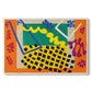 Canvas art print portraying an abstract arrangement of organic cut-out shapes in bold contrasting colors, set against a white background