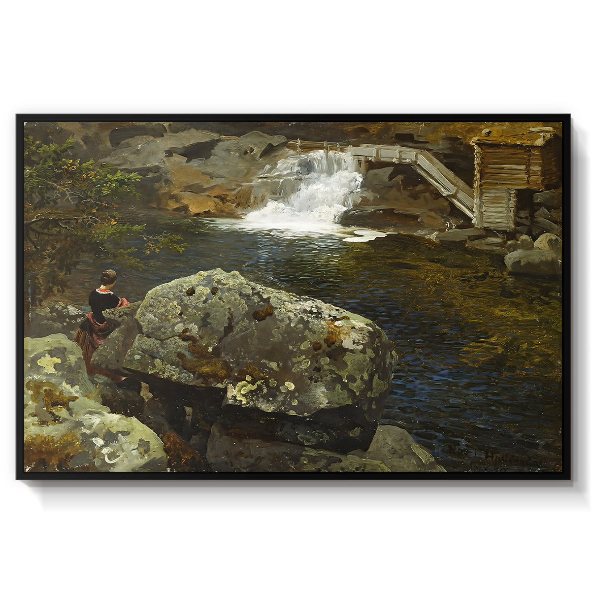 By the Mill Pond (En Mølledam), 1850 - Floater Framed Canvas Print