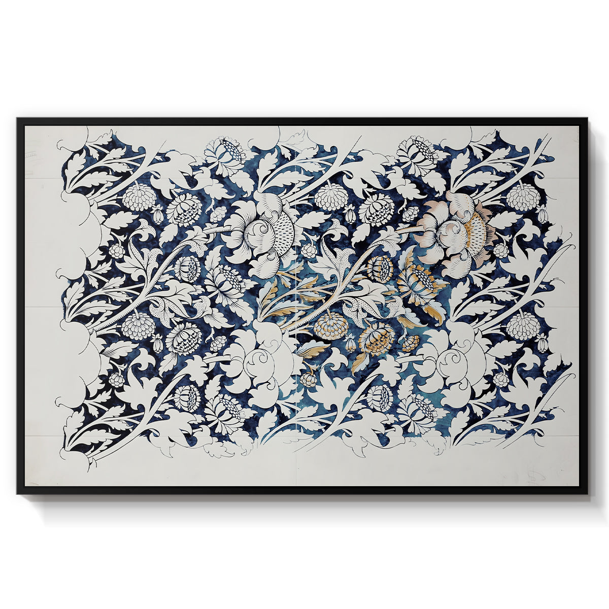 Watercolour for Printed Fabric Design: Wey, c. 1882-1883 - Floater Framed Canvas Print