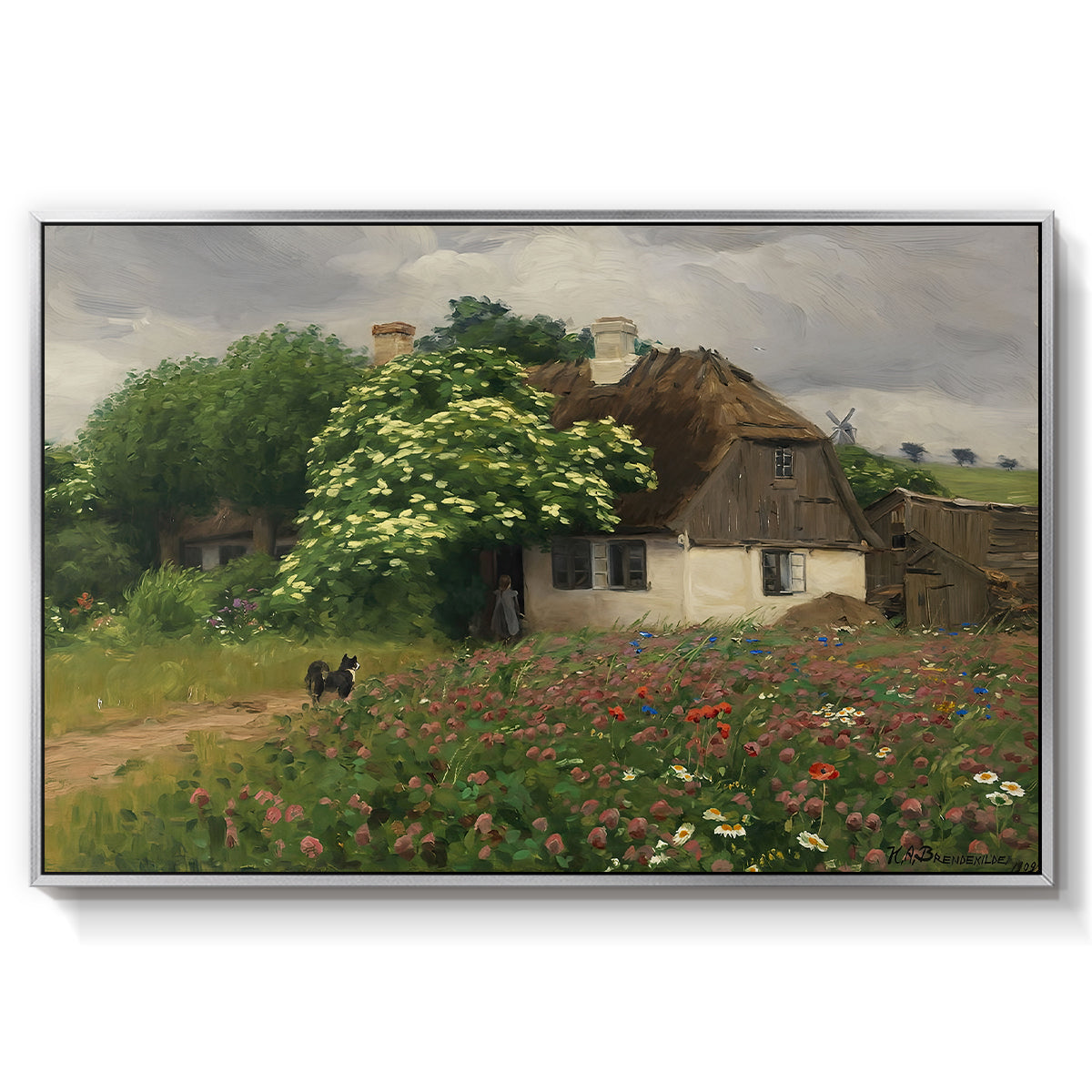 Farmhouse with Meadow Flowers, 1909 - Floater Framed Canvas Print