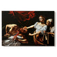 Canvas art print portraying Judith cutting off Holofernes' head as maidservant assists beside her, set against a white background