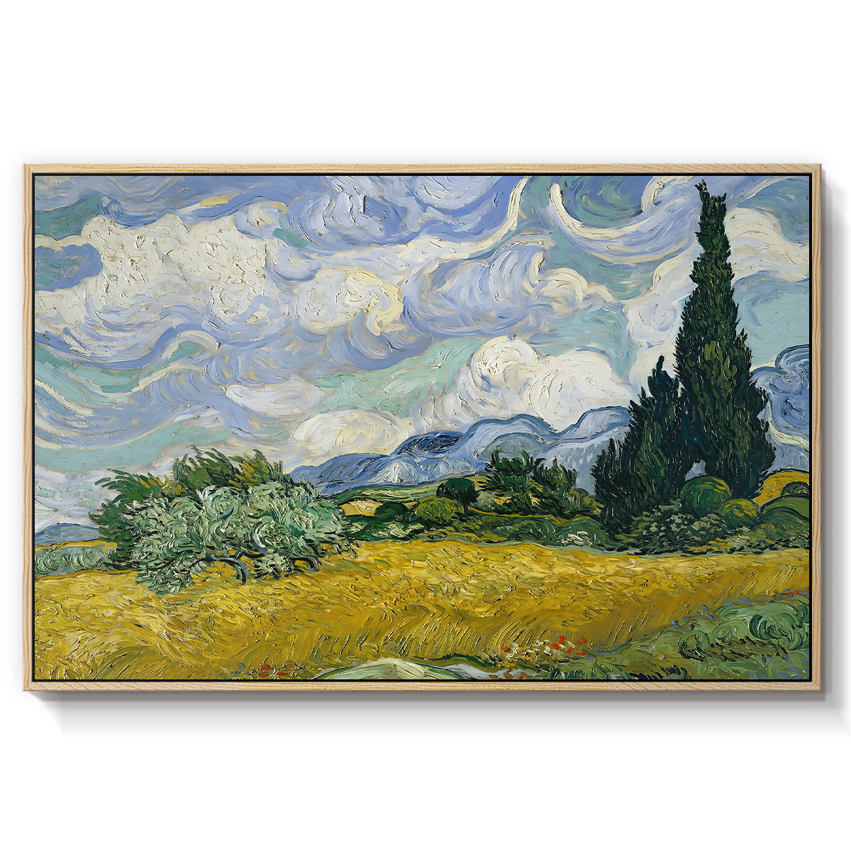 Wheat Field with Cypresses, 1889 - Floater Framed Canvas Print