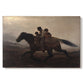 Canvas art print portraying a family riding horseback through night escaping across landscape, set against a white background