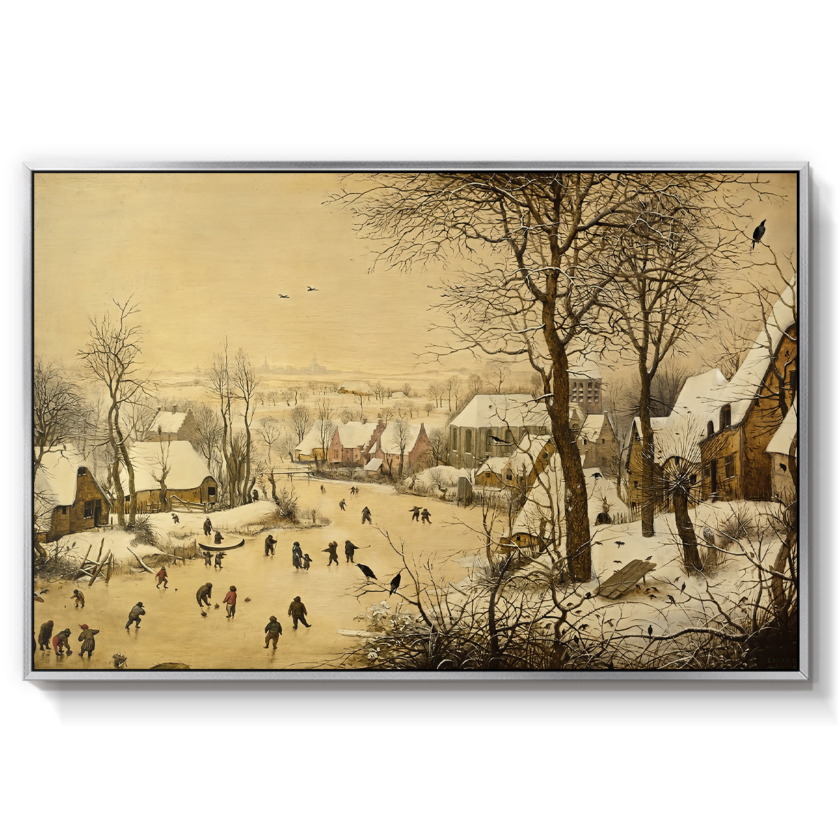 Winter Landscape with Skaters and Bird Trap, 1565 - Floater Framed Canvas Print