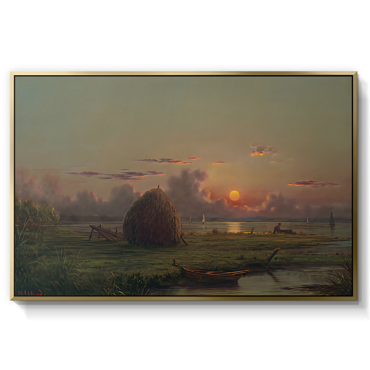Haystack at Sunset, 1880 - Floater Framed Canvas Print