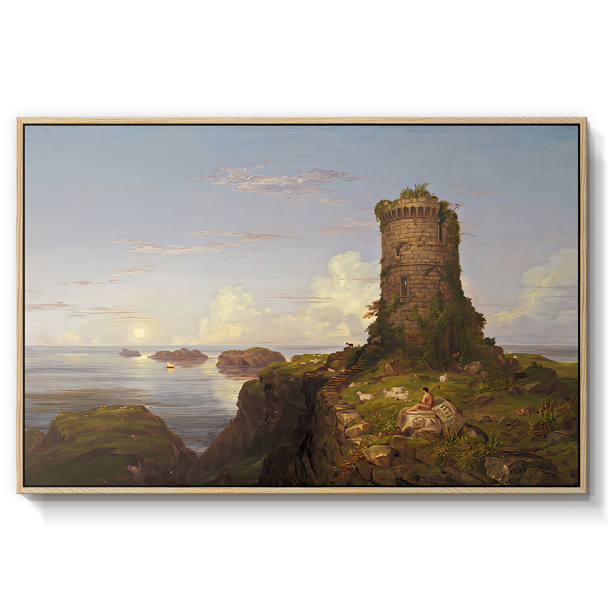 Italian Coast Scene with Ruined Tower, 1838 - Floater Framed Canvas Print