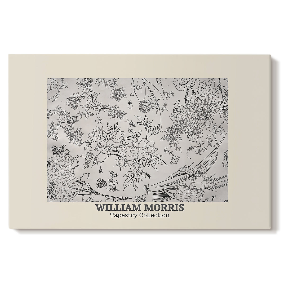 Canvas art print portraying a repeating floral pattern with delicate linework and evenly spaced blossoms, set against a white background