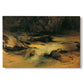 Canvas art print portraying a mountain stream flowing through rocky terrain, set against a white background