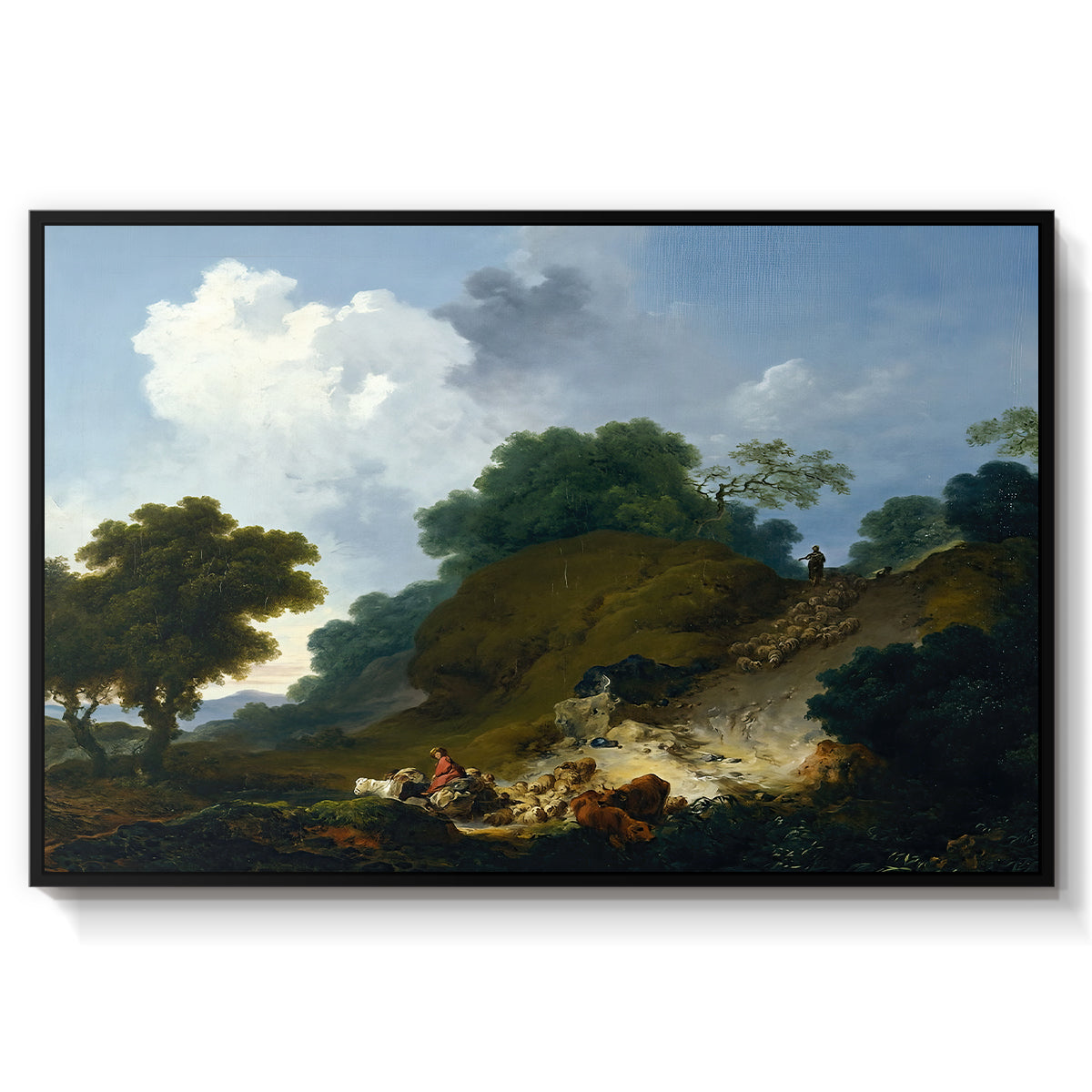 Landscape with Shepherds and Flock of Sheep, c. 1763-1765 - Floater Framed Canvas Print