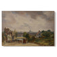 Canvas art print portraying a small cottage among trees in rural setting, set against a white background