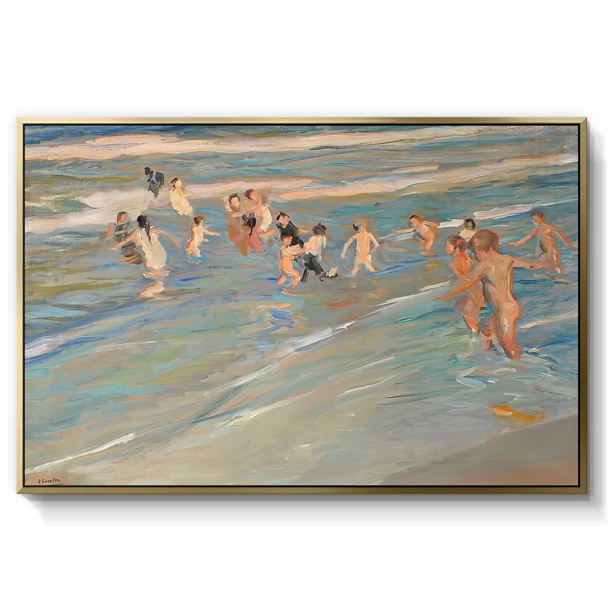Children Playing on the Beach in Valencia, c. 1908 - Floater Framed Canvas Print