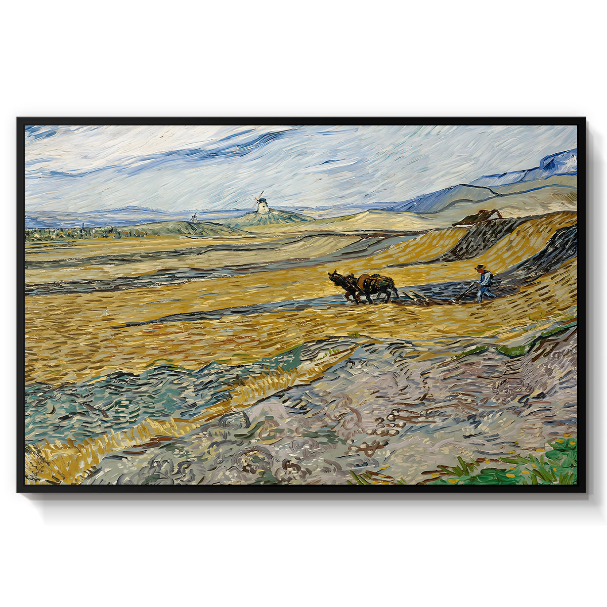 Enclosed Field with Ploughman, 1889 - Floater Framed Canvas Print