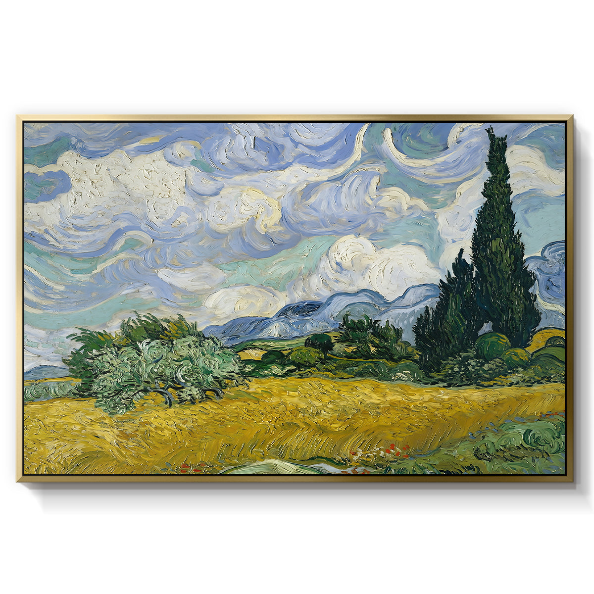 Wheat Field with Cypresses, 1889 - Floater Framed Canvas Print