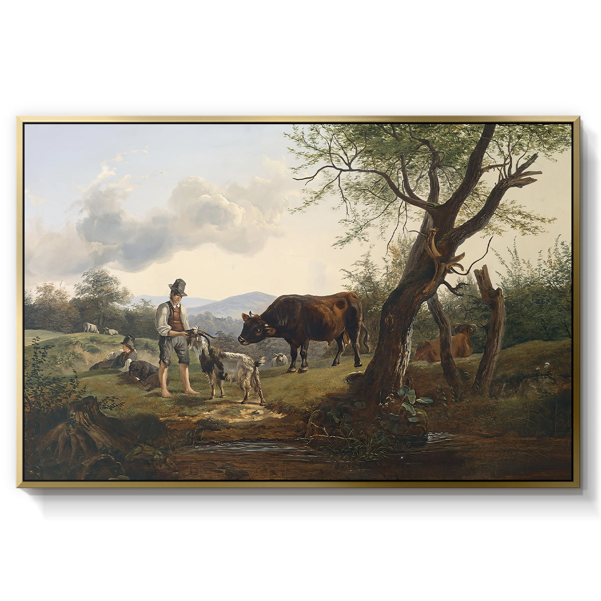Shepherd with Billy Goat, c. 1830 - Floater Framed Canvas Print
