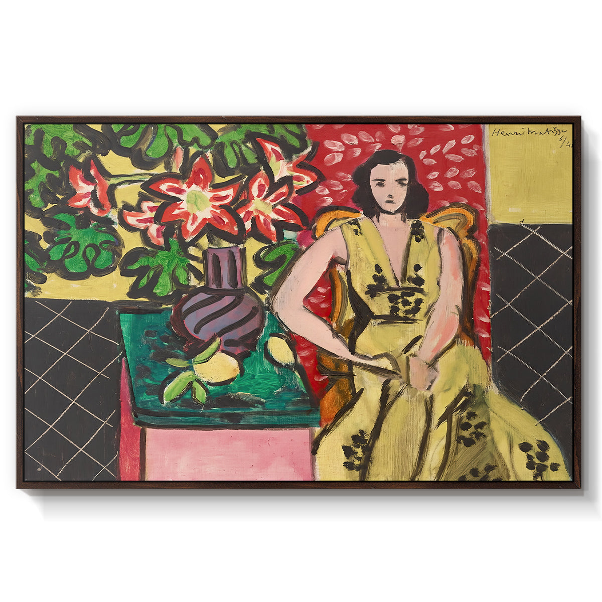 Seated Woman with a Vase of Amaryllis, 1941 - Floater Framed Canvas Print