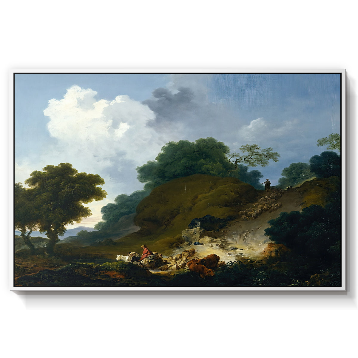 Landscape with Shepherds and Flock of Sheep, c. 1763-1765 - Floater Framed Canvas Print