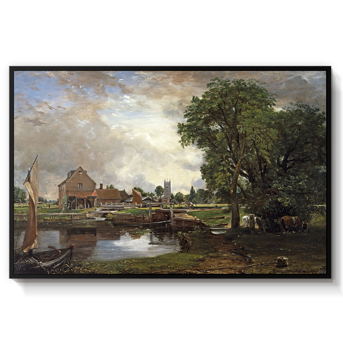 Dedham Lock and Mill, c. 1820 - Floater Framed Canvas Print