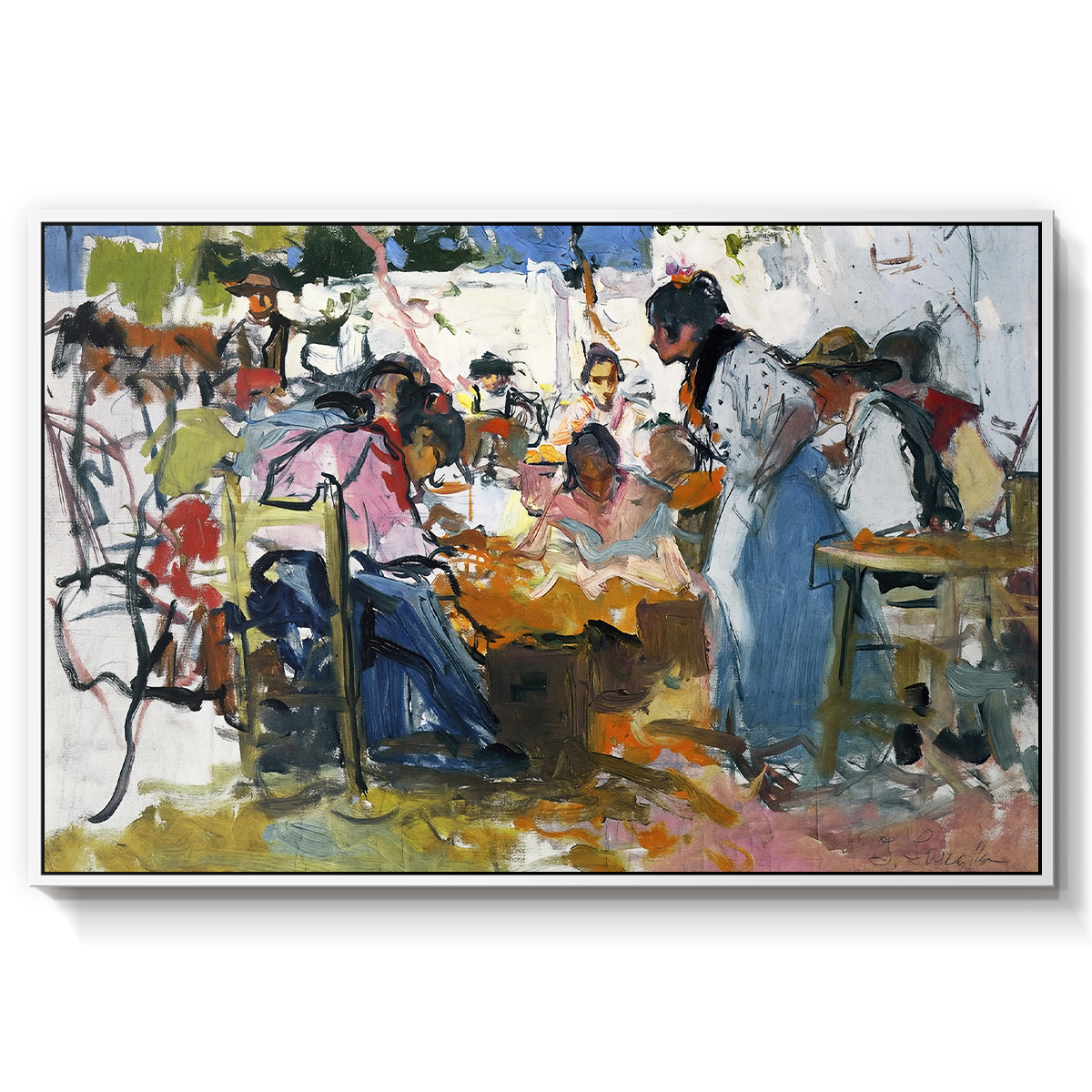 Net Menders in Valencia, 1909 - Floater Framed Canvas Print