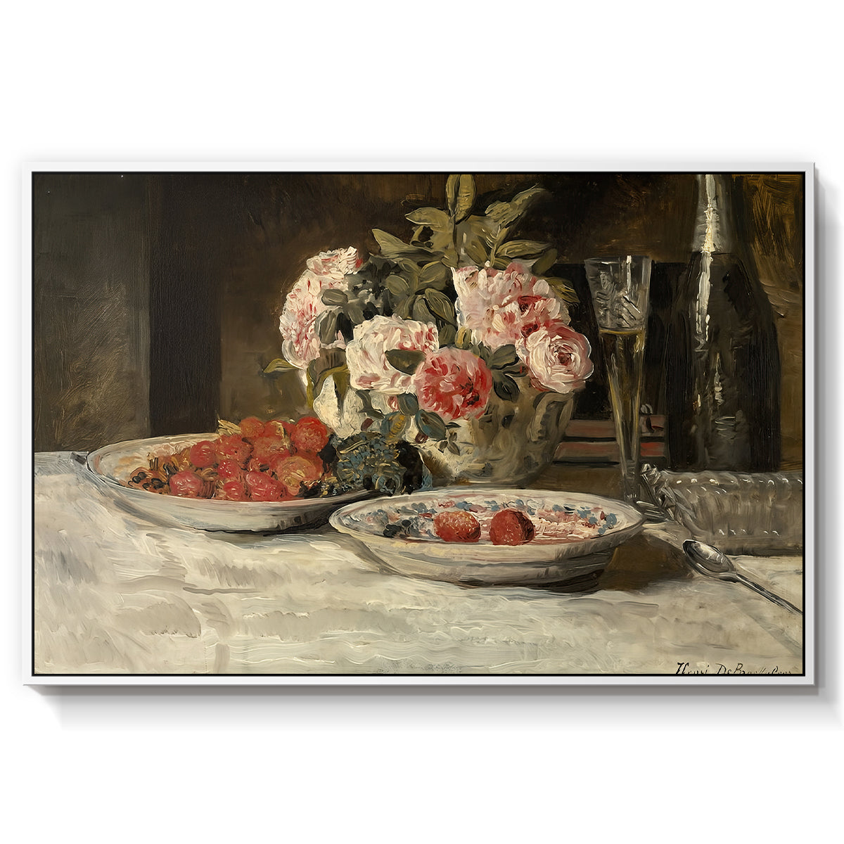 Strawberries and Champagne, c. 1881-1885 - Floater Framed Canvas Print