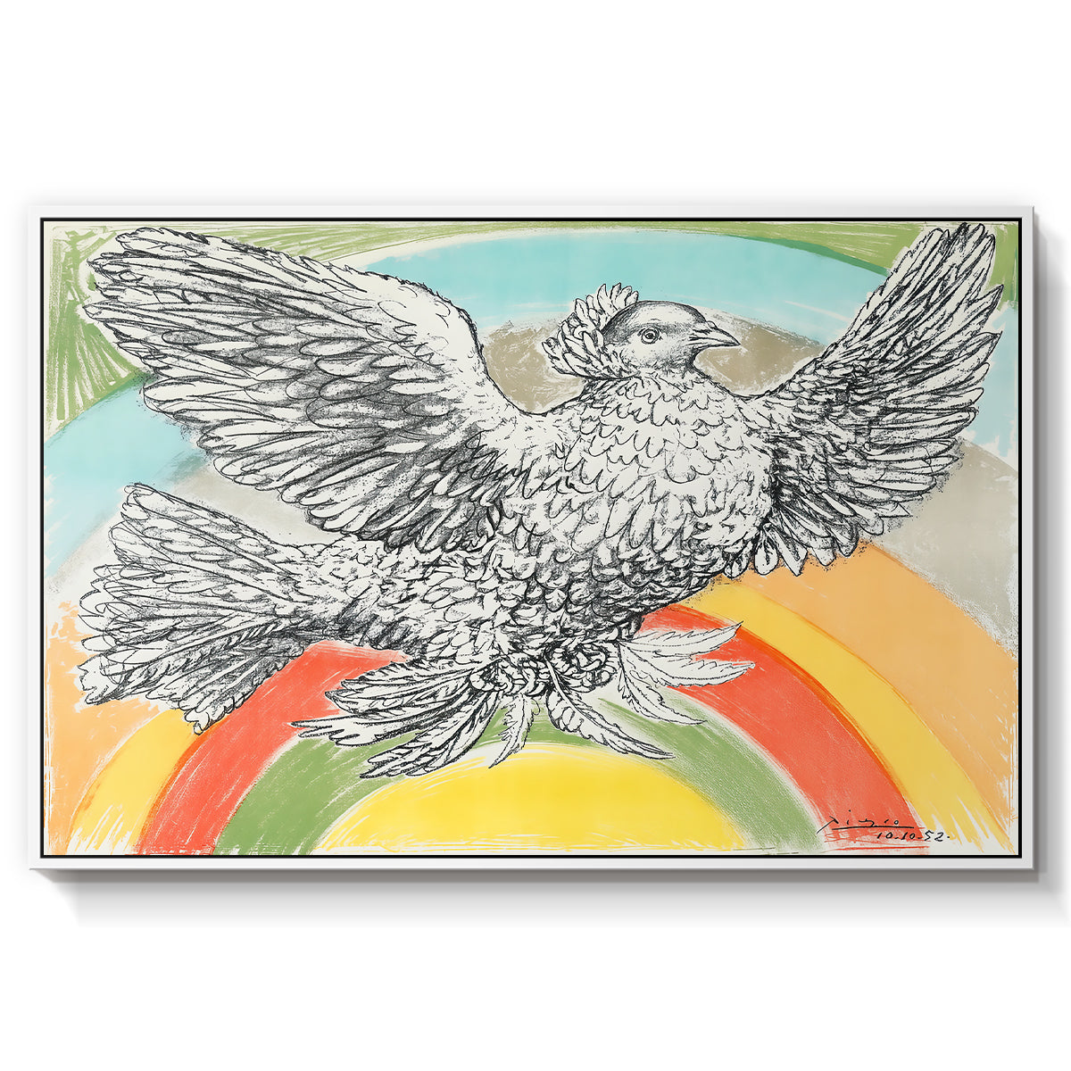 Flying Dove with Rainbow (Colombe volant à l'Arc-en-ciel), 1952 - Floater Framed Canvas Print