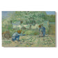 Canvas art print portraying a rural family scene with child taking first steps between adults outdoors, set against a white background