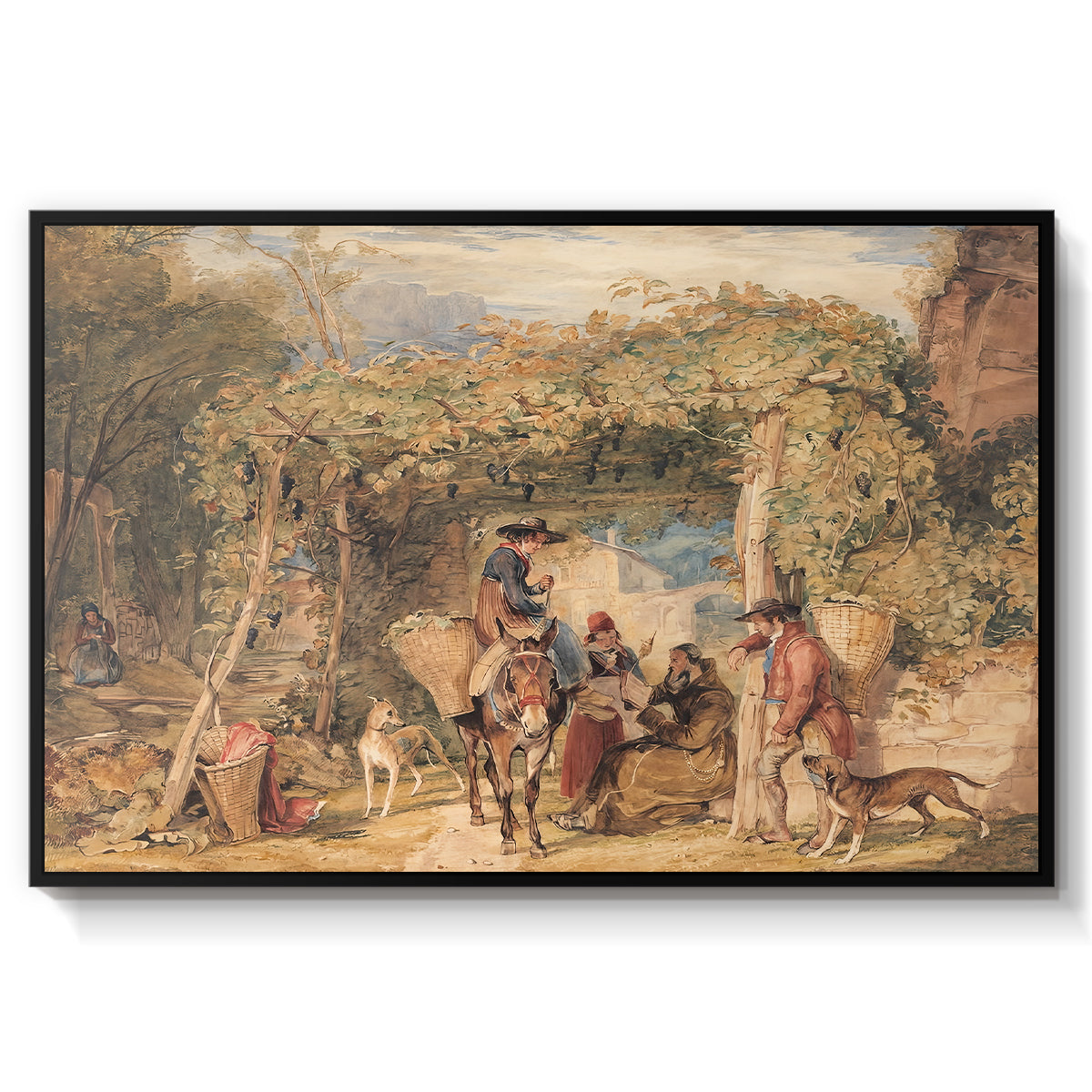 Figures and Animals in a Vineyard, c. 1829 - Floater Framed Canvas Print