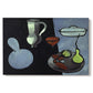 Canvas art print portraying a minimal still life with gourds and vessels on a dark surface, set against a white background
