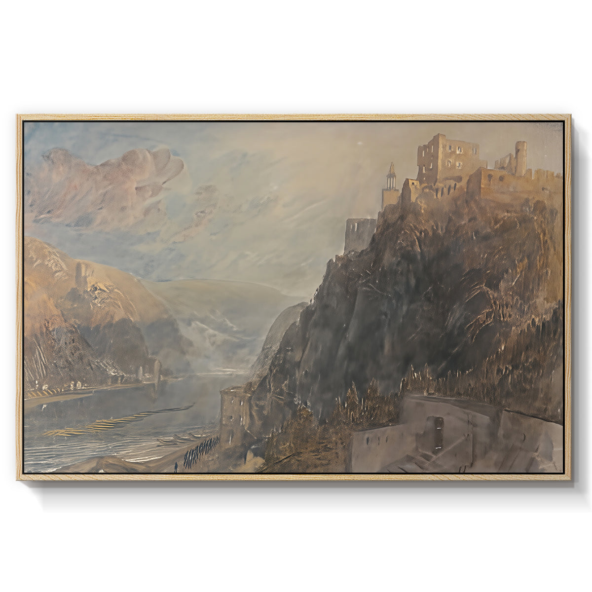 Rheinfels Looking to Katz and Gourhausen, 1817 - Floater Framed Canvas Print
