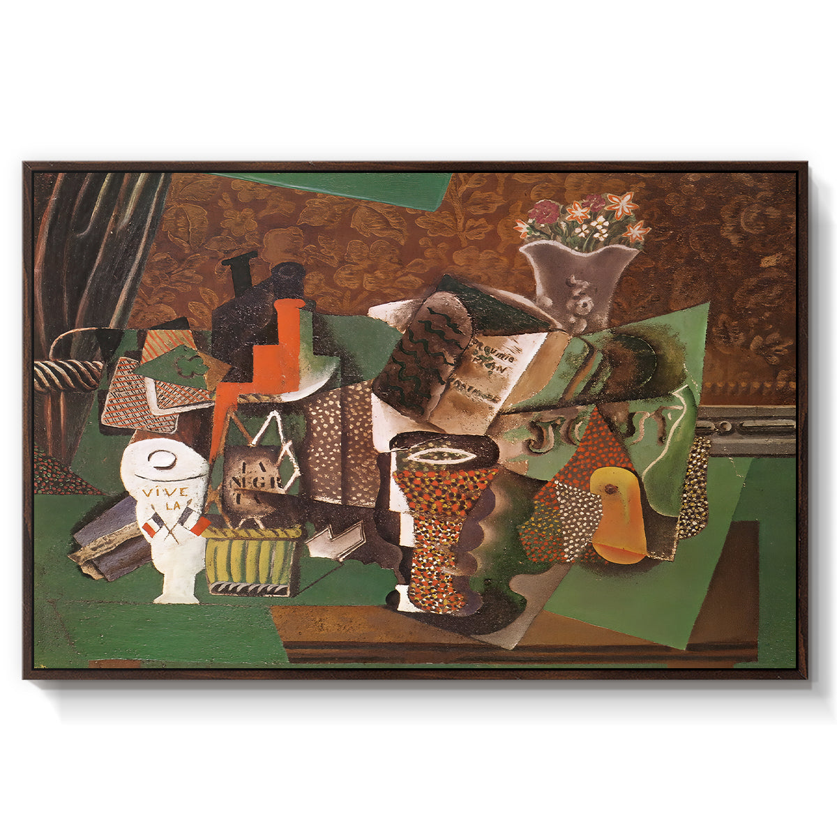 Playing Cards, Glasses, Bottle of Rum: "Vive la France", 1914-1915 - Floater Framed Canvas Print