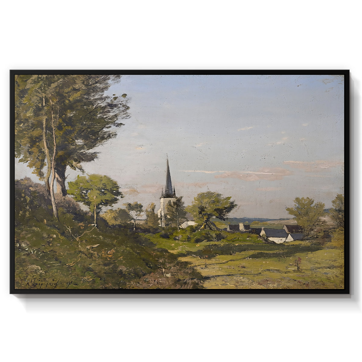 Village Landscape with Church, 1891 - Floater Framed Canvas Print