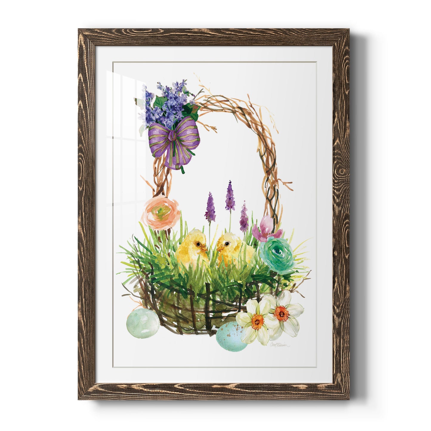 Spring Chick Basket - Premium Framed Print - Distressed Barnwood Frame - Ready to Hang