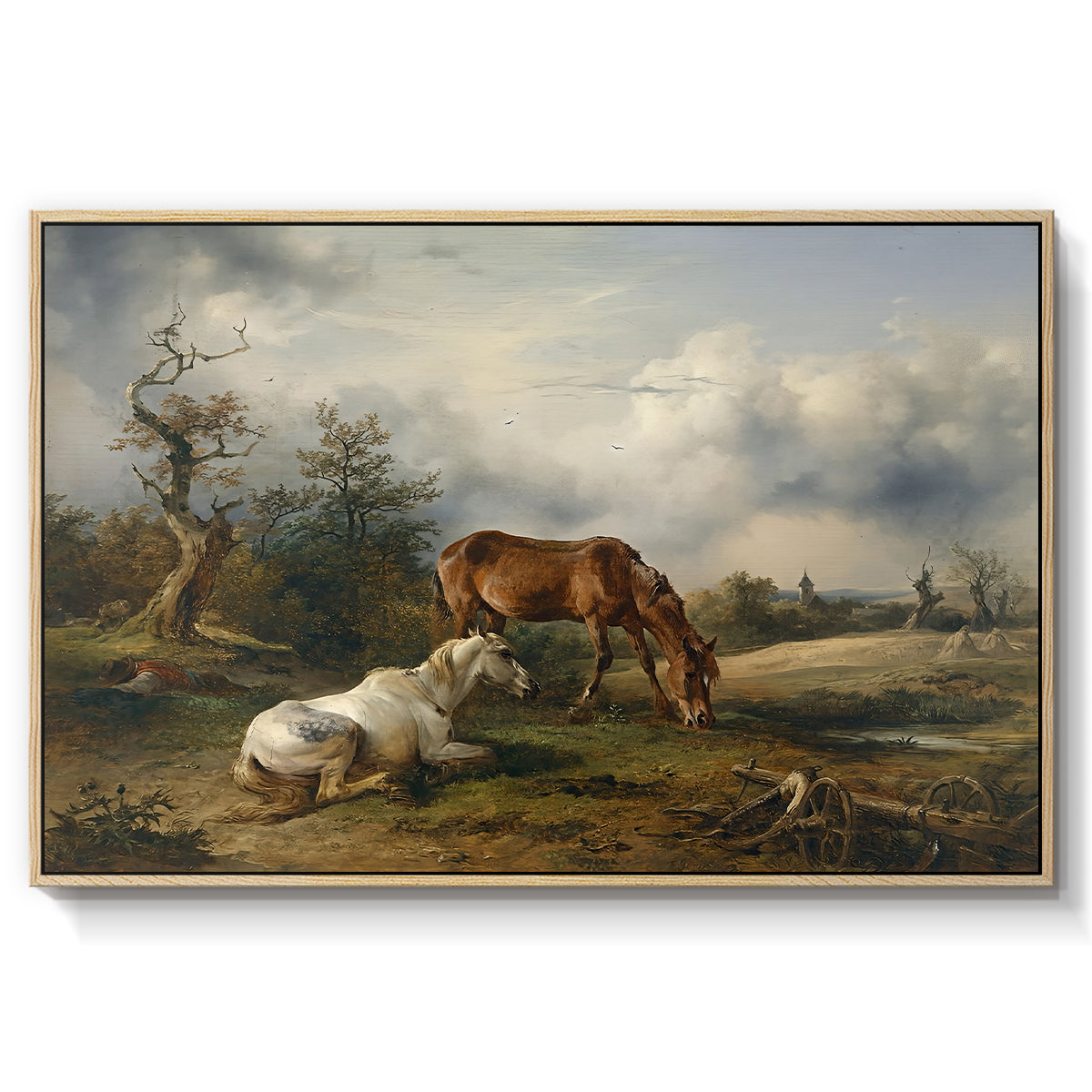 Two Horses on the Pasture, c. 1825 - Floater Framed Canvas Print