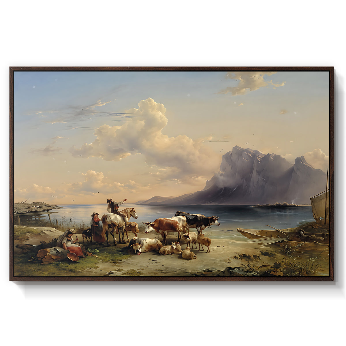Shepherds and Cattle on Lake Attersee, 1852 - Floater Framed Canvas Print