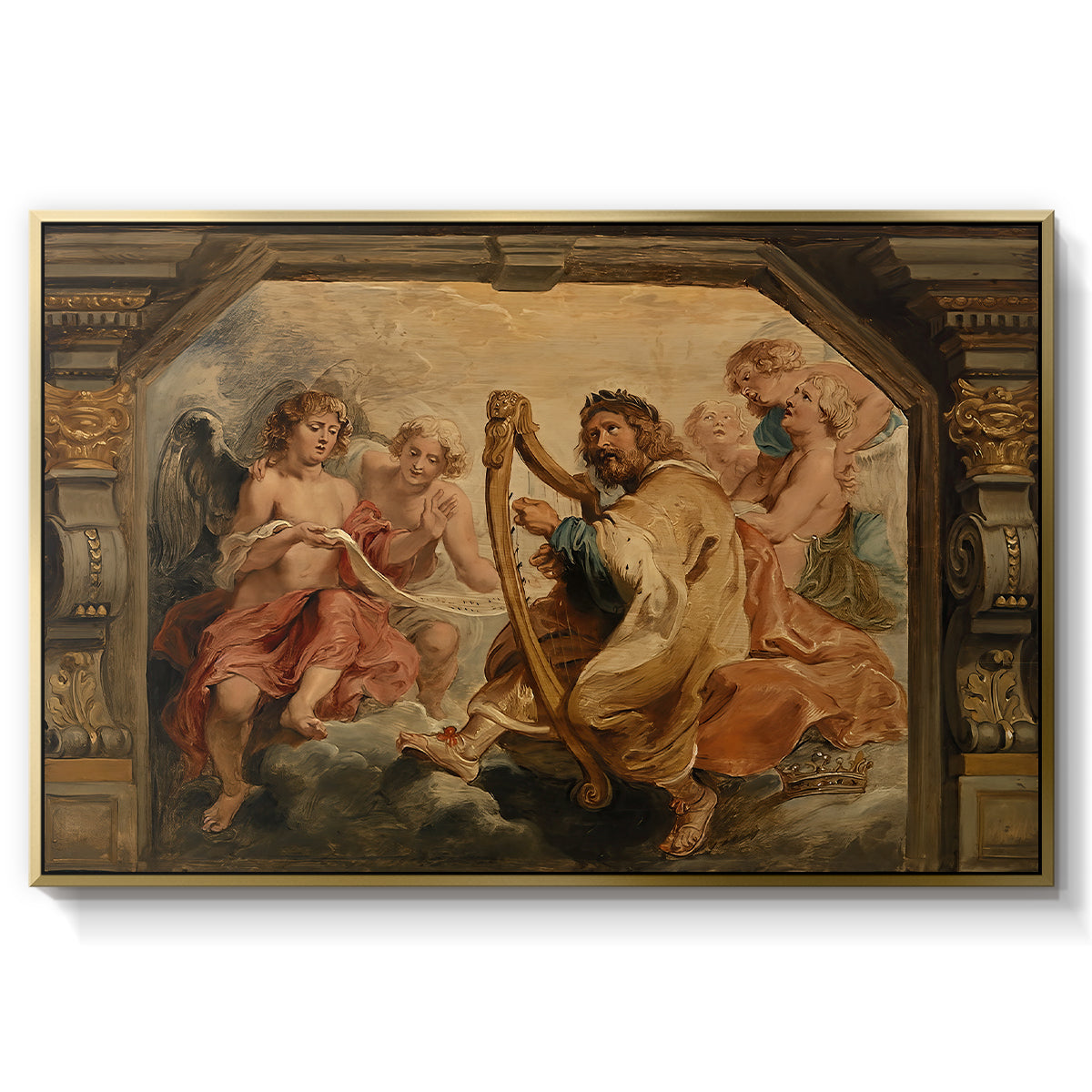 King David Playing the Harp, c. 1627-1628 - Floater Framed Canvas Print