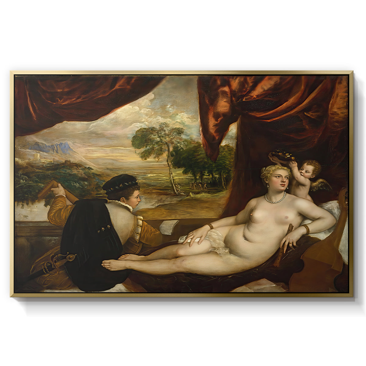 Venus and the Lute Player, c. 1565-1570 - Floater Framed Canvas Print