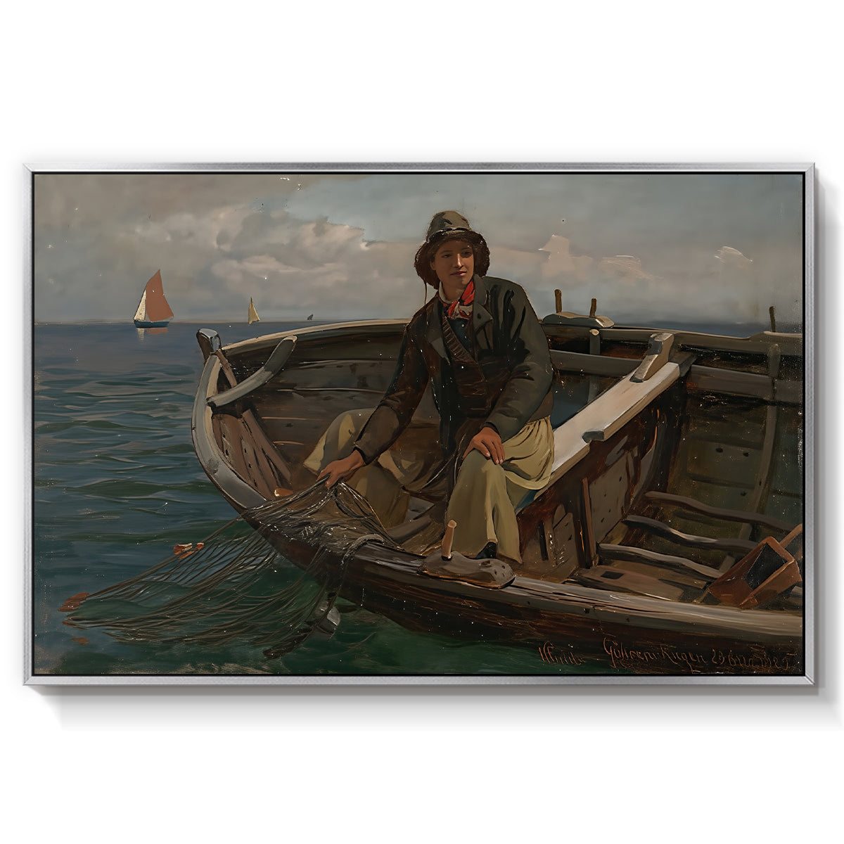 Fishermen from Rügen, 1882 - Floater Framed Canvas Print