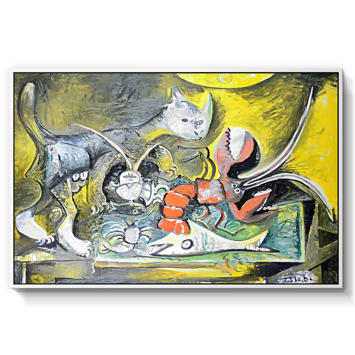 Still Life with Cat and Lobster, 1962 - Floater Framed Canvas Print