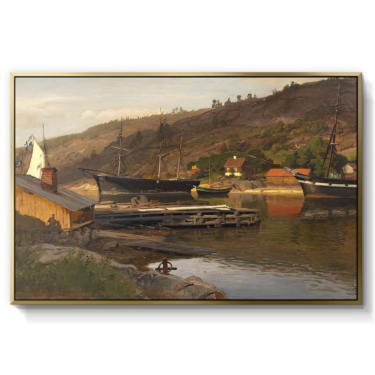 Landingsbrygge Husvik, Drøbak, 1875 - Floater Framed Canvas Print