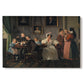 Canvas art print portraying a family group posed indoors around table with multiple figures, set against a white background