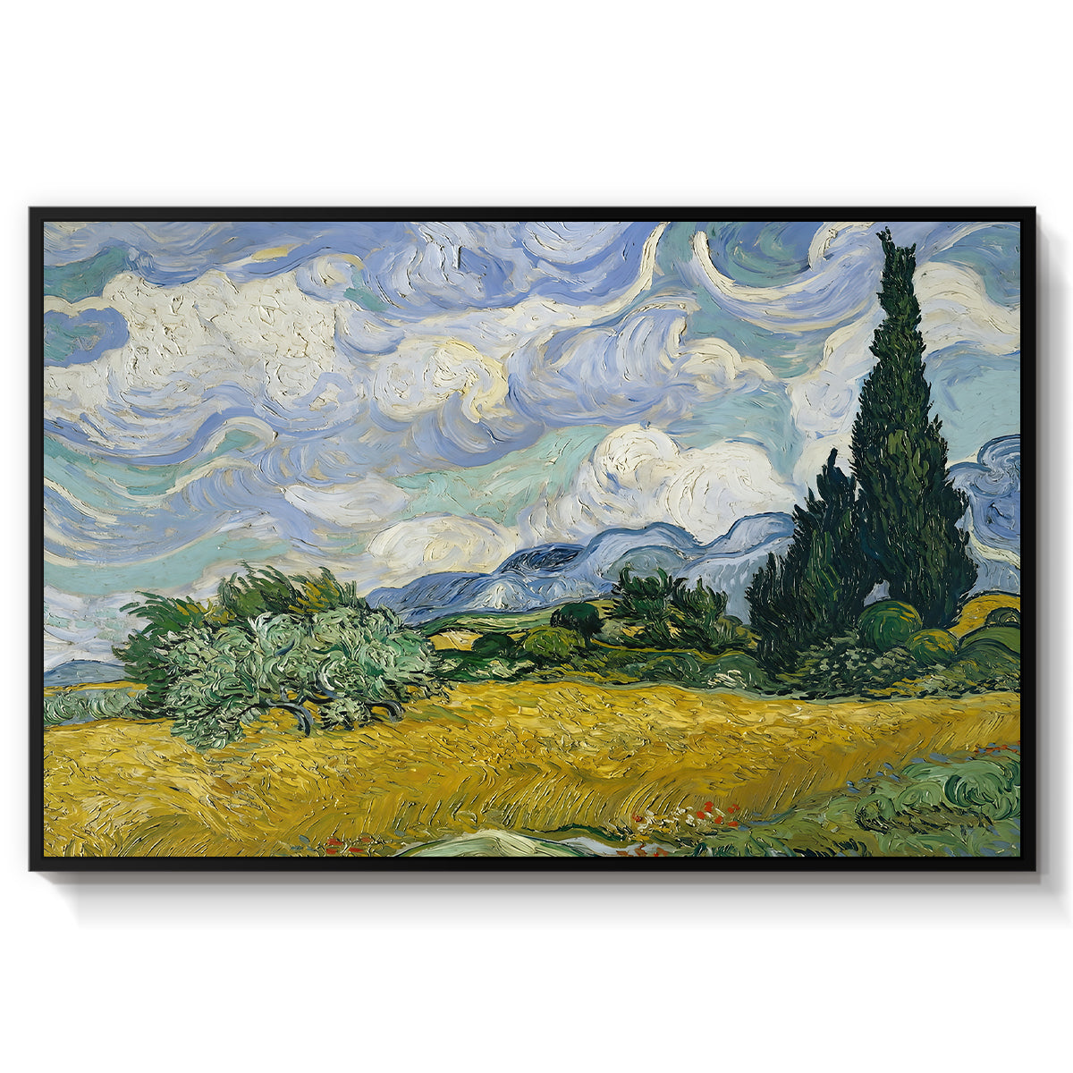 Wheat Field with Cypresses, 1889 - Floater Framed Canvas Print