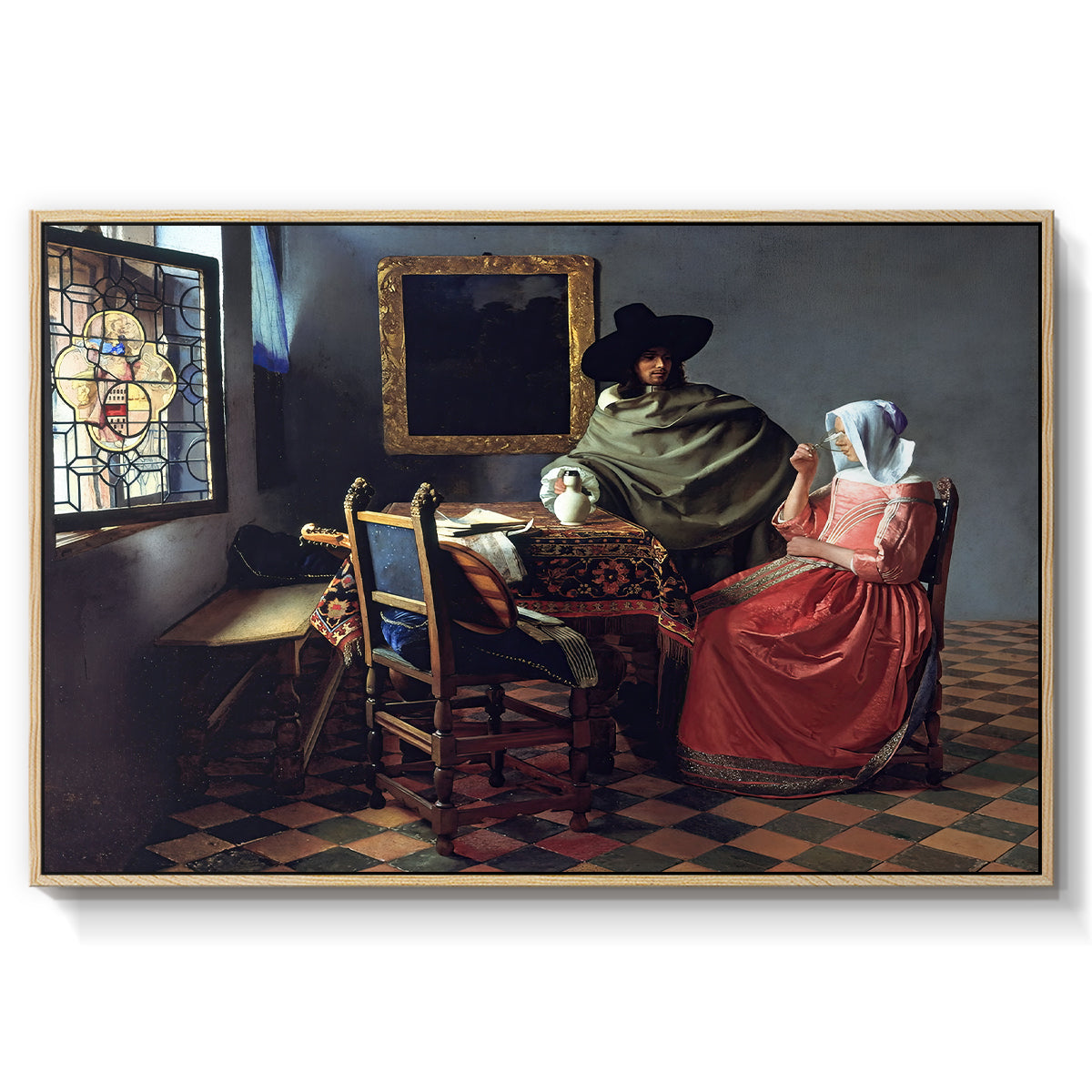 The Glass of Wine, c. 1660 - Floater Framed Canvas Print